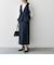 〈洗濯機可能〉ダブルクロス Vネック ペプラム ワンピース［NAVY BLUE］