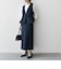〈洗濯機可能〉ダブルクロス Vネック ペプラム ワンピース［NAVY BLUE］
