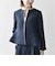 【WEB限定】〈洗濯機可能〉ダブルクロス  ペプラム ノーカラー ジャケット［NAVY BLUE］