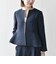 【WEB限定】〈洗濯機可能〉ダブルクロス  ペプラム ノーカラー ジャケット［NAVY BLUE］