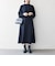 〈洗濯機可能〉ダブルクロス フリル パフ スリーブ ワンピース［NAVY BLUE］