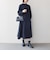 〈洗濯機可能〉ダブルクロス フリル パフ スリーブ ワンピース［NAVY BLUE］