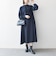 〈洗濯機可能〉ダブルクロス フリル パフ スリーブ ワンピース［NAVY BLUE］