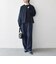 〈手洗い可能〉ダブルクロス レース 切替 ノーカラー ジャケット［NAVY BLUE］