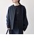 〈手洗い可能〉ダブルクロス レース 切替 ノーカラー ジャケット［NAVY BLUE］