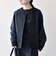 〈手洗い可能〉ダブルクロス レース 切替 ノーカラー ジャケット［NAVY BLUE］