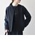 〈手洗い可能〉ダブルクロス レース 切替 ノーカラー ジャケット［NAVY BLUE］