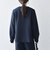 〈手洗い可能〉ダブルクロス レース 切替 ノーカラー ジャケット［NAVY BLUE］