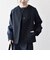 〈手洗い可能〉ダブルクロス レース 切替 ノーカラー ジャケット［NAVY BLUE］