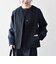 〈手洗い可能〉ダブルクロス レース 切替 ノーカラー ジャケット［NAVY BLUE］