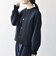 〈手洗い可能〉ダブルクロス レース 切替 ノーカラー ジャケット［NAVY BLUE］