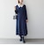 〈洗濯機可能〉レースカラー ロング スリーブ ワンピース［NAVY BLUE］