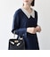〈洗濯機可能〉レースカラー ロング スリーブ ワンピース［NAVY BLUE］