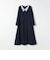 〈洗濯機可能〉レースカラー ロング スリーブ ワンピース［NAVY BLUE］