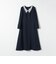 〈洗濯機可能〉レースカラー ロング スリーブ ワンピース［NAVY BLUE］