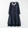 〈洗濯機可能〉レースカラー ロング スリーブ ワンピース［NAVY BLUE］