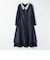 〈洗濯機可能〉レースカラー ロング スリーブ ワンピース［NAVY BLUE］
