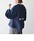 〈手洗い可能〉パフ スリーブ ノーカラー ジャケット［NAVY BLUE］