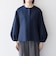 〈手洗い可能〉パフ スリーブ ノーカラー ジャケット［NAVY BLUE］