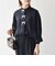 〈手洗い可能〉リボン モチーフ スタンドカラー シャツ ブラウス［NAVY BLUE］