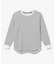 ラウンドヘム 配色リブカラー ワッフルボーダーロングスリーブTシャツ