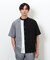 ウールライク バンドカラー ブロッキング半袖シャツ