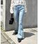 【4サイズ展開XS-L] 内スリットベルボトムデニムパンツ