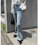 【4サイズ展開XS-L] 内スリットベルボトムデニムパンツ