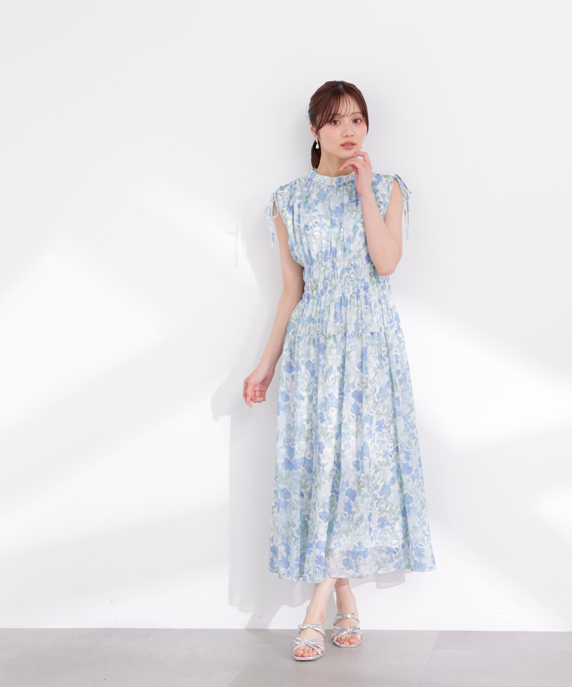 2wayスリーブ花柄シャーリングワンピース 26SS
