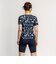 ナイキ（NIKE）フィットネス水着 水泳 総柄ジップ付き半袖セパレーツ 上下セット 黒 M-3Lサイズ 2993149-009