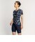ナイキ（NIKE）フィットネス水着 水泳 総柄ジップ付き半袖セパレーツ 上下セット 黒 M-3Lサイズ 2993149-009