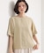 【M-XL/二の腕カバー】さらり麻調メッシュ5分袖ブラウス