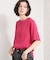 【M-XL/二の腕カバー】さらり麻調メッシュ5分袖ブラウス