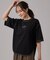 【S-LL/体型カバー】インせず着られる 配色ステッチ 5分袖ロゴTシャツ