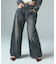 FADED FACE LABEL WIDE BAGGY DENIM PANTS