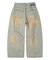 FADED FACE LABEL WIDE BAGGY DENIM PANTS