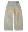 FADED FACE LABEL WIDE BAGGY DENIM PANTS