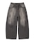 FADED FACE LABEL WIDE BAGGY DENIM PANTS