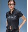 SCRIPT LOGO SHIRRED S/S ZIP UP TOP