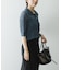 new basic　リネン混ワッシャーシャツカラーニット