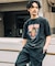 ビッグシルエット ジャンキープリント ピグメント 半袖 Tシャツ 古着風 フライドポテト カレッジロゴ