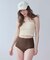 4点セット/長袖トップス付シャーリングビキニ×ショートパンツ/水着
