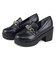 ローファー レディース 厚底 黒 ビット 8cmヒール ラウンドトゥ 合成皮革 エナメル ゴールドチェーン パンプス 仕事 カジュアル  (3058)