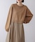 袖ギャザー布帛ドッキングニットワンピース