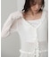 透かし編みフリルVネックニットカーディガン