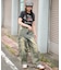 イージー3Dバレルレッグデニムカーゴパンツ