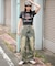 イージー3Dバレルレッグデニムカーゴパンツ