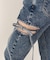 カットアウトリボンストレッチフレアデニムパンツ