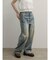 切り替えワイドストレートデニムパンツ