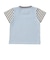 袖ボーダー切替リーフ柄Tシャツ